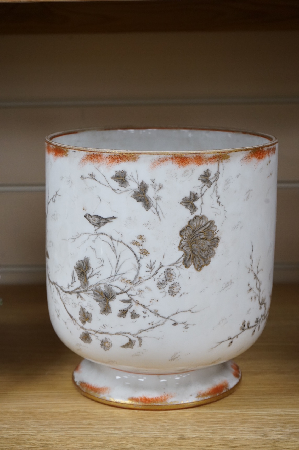 A Japanese Kutani cache pot, drainage hole to base, 21cm